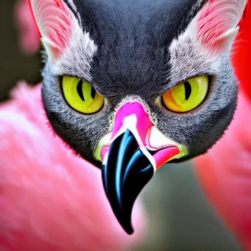 Prompt: a flamingo - cat - hybrid with a beak, animal photography, wildlife photo