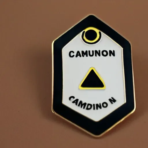 Prompt: a diamond enamel pin depicting a caution label, smooth curves