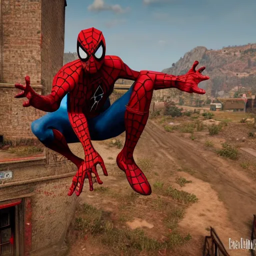 Image similar to spiderman in red dead redemption 2