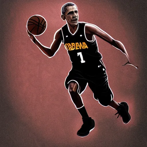 Image similar to obama playing basketball, black, maroon, and brown ink, detailed, hyperrealistic trending on artstation