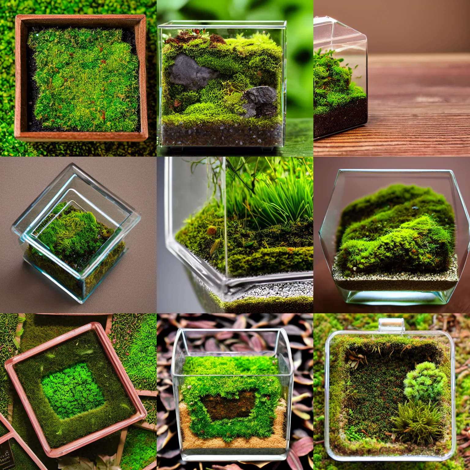 Prompt: moss terrarium, square, design award, beautiful, 4 k, bokeh