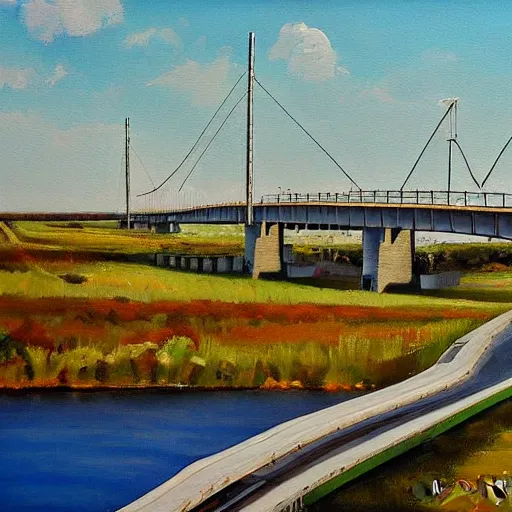 Prompt: beautiful painting of sargent texas fm 4 5 7 bridge by olaf krans