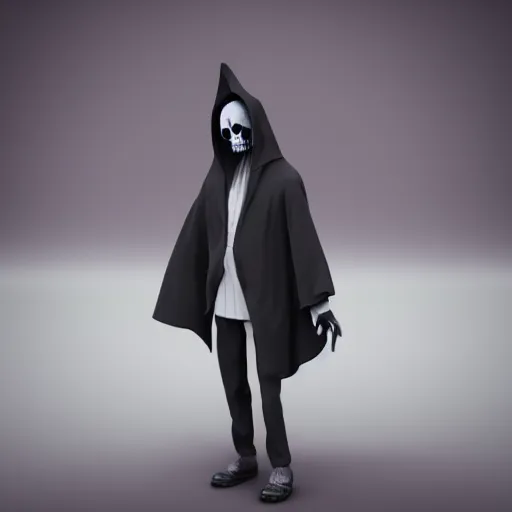 Image similar to nanopunk grim reaper, character design, high quality digital art, render, octane, redshift, volumetric lighting, 3 d render