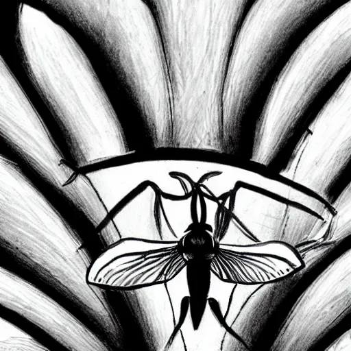 Prompt: black and white illustration, creative design, hornet