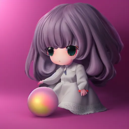 Image similar to cute fumo plush of a blob googirl, chibi monster girl, long dress, stylized shiny reflective refractive transparent liquid melty bubblegum pbr material, vray