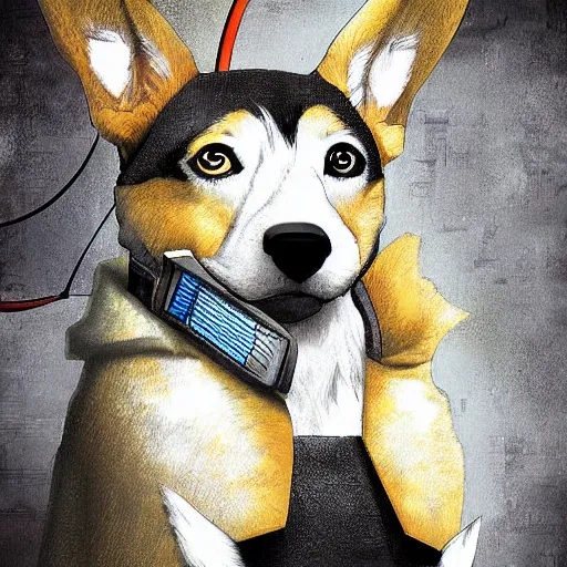 Prompt: an epic digital art of a cyberpunk corgi dog, by Tooth Wu