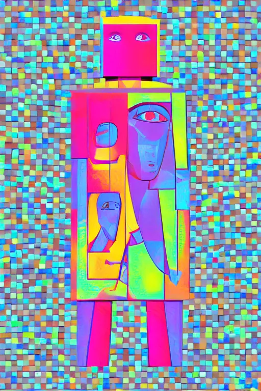 Image similar to cubist moai statue cutout digital illustration cartoon colorful beeple