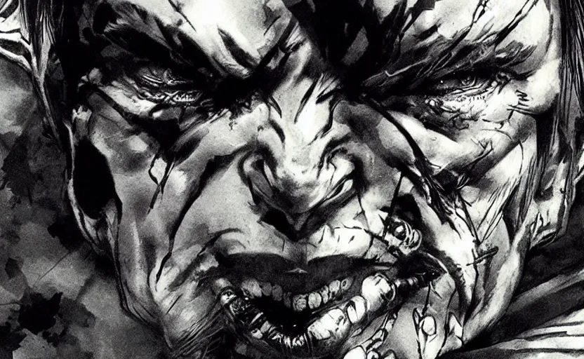 Image similar to yoji shinkawa drawing of gollum, metal gear solid