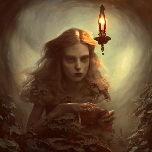 Image similar to alice in wonderland, high detail, dramatic light, digital art, chiaroscuro, painted by seb mckinnon and greg rutkowski, trending on artstation