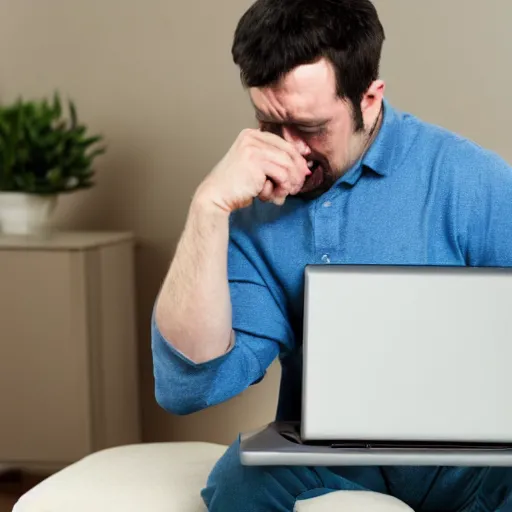 Prompt: photograph of man smashing his laptop out of rage