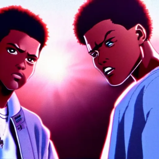 Image similar to a cinematic still of the Anime version of the movie Boyz N The Hood (1991) epic lighting, shallow depth of field