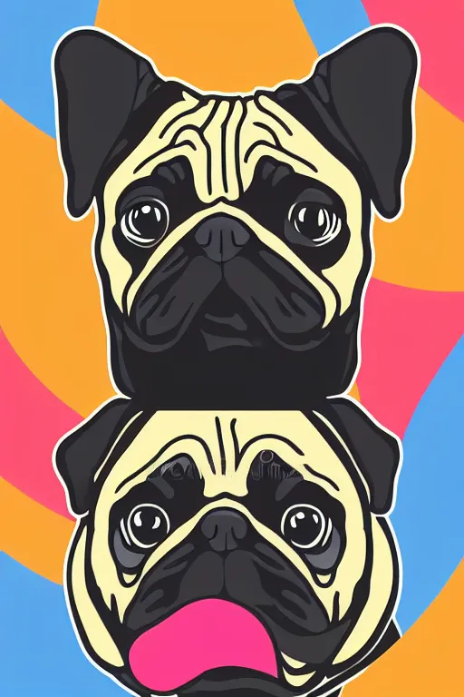 Image similar to Pug as a serial killer, sticker, colorful, illustration, highly detailed, simple, smooth and clean vector curves, no jagged lines, vector art, smooth