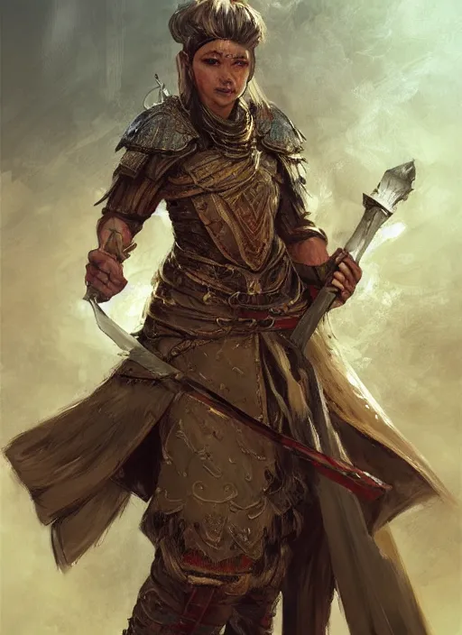 Prompt: highly detailed painting of a cleric warrior by jon foster, high fantasy, trending on artstation