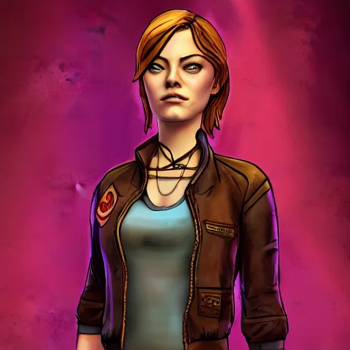 Image similar to emma stone carter portrait, borderlands, tales from the borderlands, the wolf among us, comic, cinematic lighting, studio quality, 8 k