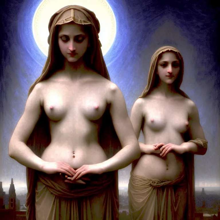 Prompt: renaissance professional digital art of wonderful symmetrical goddess, hight blue atmospheric, dramatic lighting, cinematic, painted, intricate, detailed, foreboding, by art by meredit frampton and william - adolphe bouguereau and gregory crewdson, epic, stunning, gorgeous, much wow, cinematic, masterpiece.