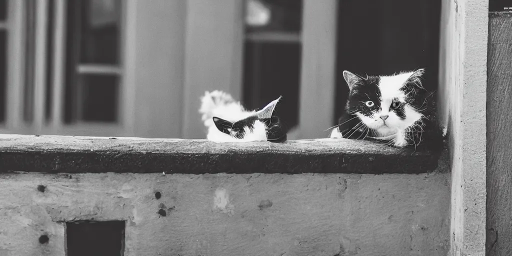 Image similar to black and white cat laying on the balcony, summer