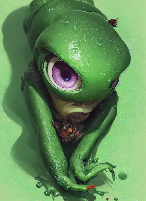 Prompt: portrait of my waifu cute innocent green amorphous blob, slimy alien creature with adorable uwu eyes, it has several human arms out stretched to grab me. painted by greg rutkowski, wlop,,