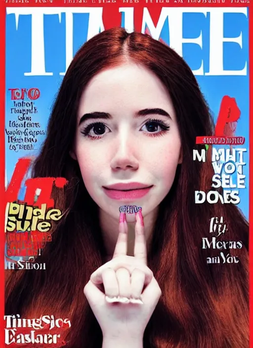 Prompt: Belle Delphine on the cover of Times Magazine as the person of the year 2023