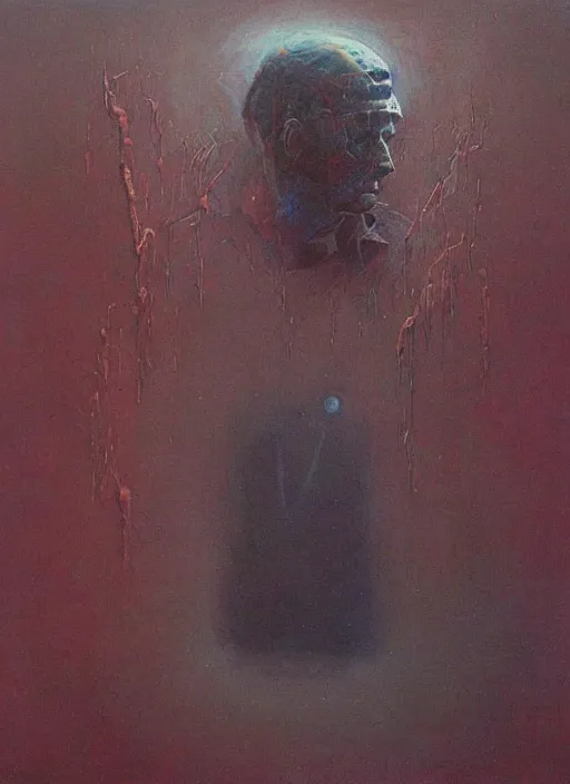 Image similar to A painting of Elon Musk in style of Beksinski. Very detailed