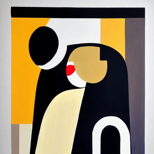 Image similar to A abstract painting in the style of HILDEGARDE HANDSAEME and Gary Hume, portrait of beautiful woman, clean black outlines, modern chic colours