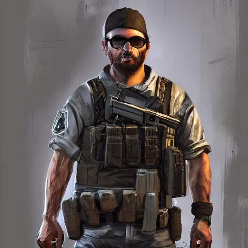 Image similar to Terrorist from Counter-Strike as a GTA character, by Cedric Peyravernay, highly detailed, hyperrealism, excellent composition, cinematic concept art, dramatic lighting, trending on ArtStation