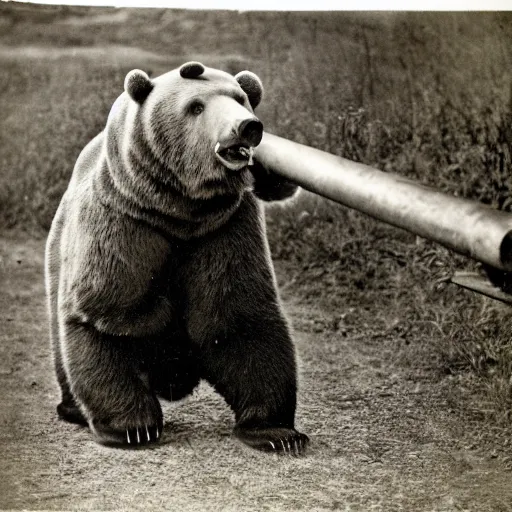 Image similar to a picture of a giant bear pulling a canon, eastern front, historical picture