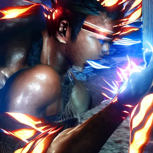 Prompt: close up of tekken light effects