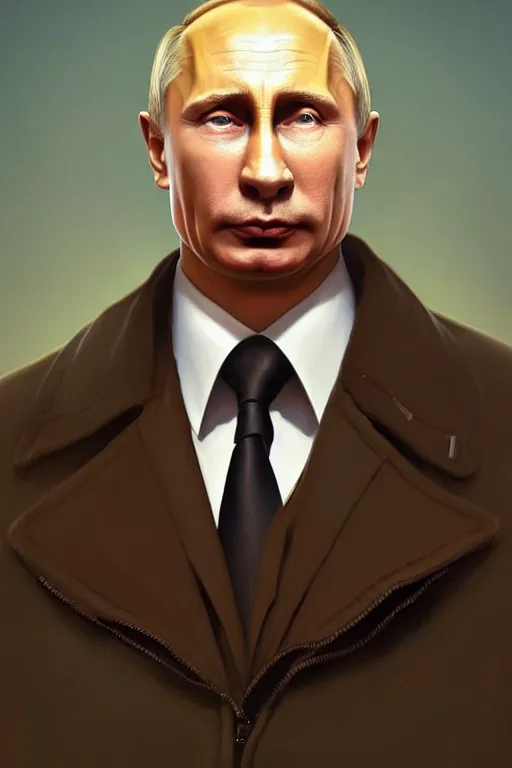 Image similar to vladimir putin as homer simpson from the simpsons, realistic portrait, symmetrical, highly detailed, digital painting, artstation, concept art, smooth, sharp focus, illustration, cinematic lighting, art by artgerm and greg rutkowski and alphonse mucha