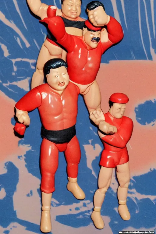 Image similar to detailed illustration, xi jinping as a 1 9 8 0 s wrestling action figure, 习 近 平