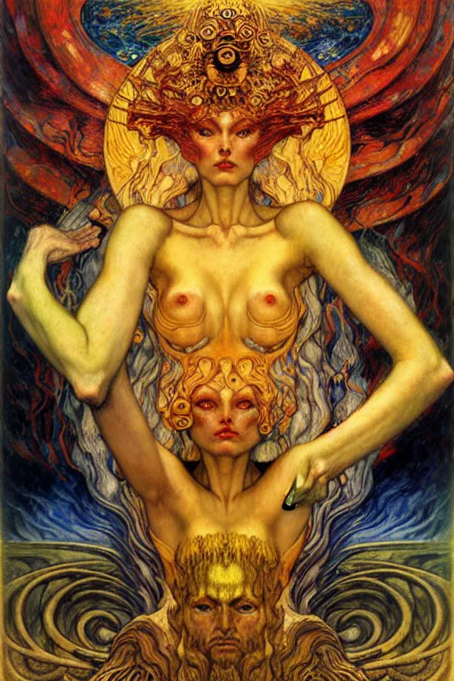 Image similar to Divine Chaos Engine by Karol Bak, Jean Delville, William Blake, Gustav Klimt, and Vincent Van Gogh, symbolist, visionary