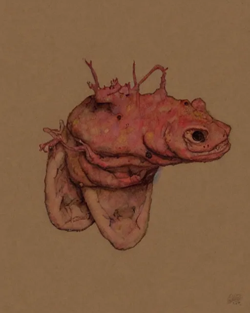 Image similar to portrait of an axolotl by greg rutkowski in the style of egon schiele
