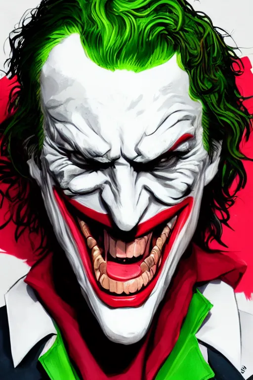 Image similar to Joker wearing armor, artstation, highly detailed, highly realistic