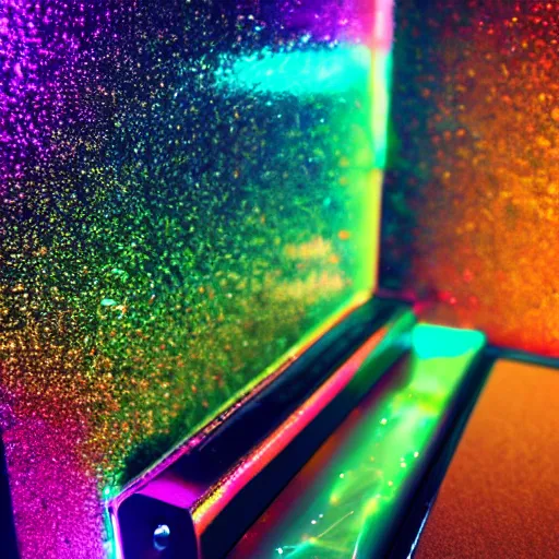 Image similar to Glowing Metallic Glitter Rainbow Light Reflecting Technological Machine Nightmare