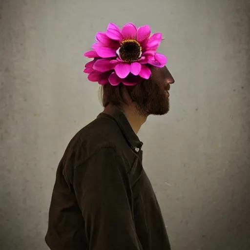 Prompt: a person with a flower as his head
