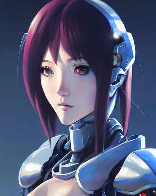 Image similar to portrait Anime Girl in mecha armor in night tokyo Sharp fine face pretty face, realistic shaded Perfect face, fine details. Anime. cyberpunk realistic shaded lighting by katsuhiro otomo ghost-in-the-shell, magali villeneuve, artgerm, rutkowski Jeremy Lipkin and Giuseppe Dangelico Pino and Michael Garmash and Rob Rey