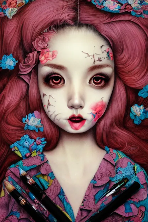 Image similar to pop surrealism, lowbrow art, realistic cute girl painting, japanese cute fashion, hyper realism, muted colors, trevor brown style