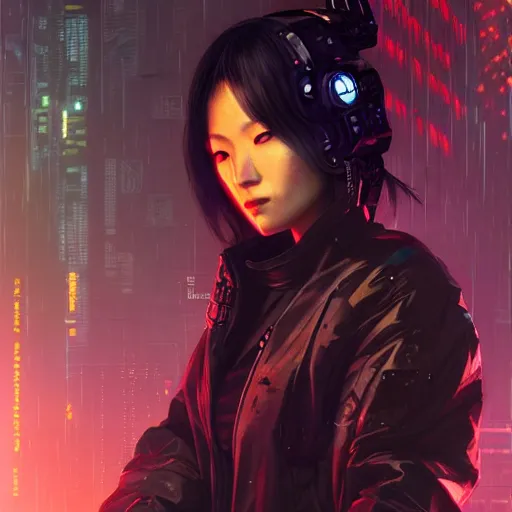 Image similar to portrait of a female cyberpunk hacker samurai in neotokyo at night, futuristic cyberpunk tokyo night, sci - fi and fantasy, intricate and very beautiful, highly detailed, digital painting, artstation, concept art, smooth and sharp focus, illustration, art by tian zi and wlop and alphonse mucha