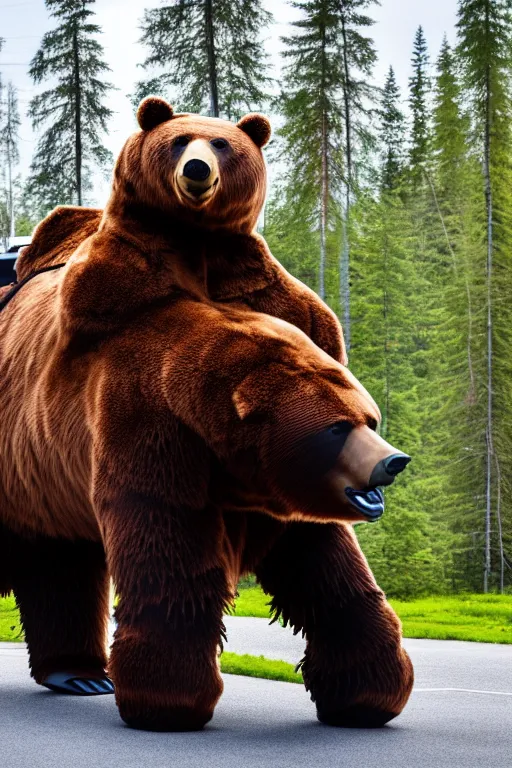 Image similar to a picture of putin ride robotic bear - photorealistic, taken with canon eos 5 d mark iv, versatile, lens interoperability, autofocus, 4 k uhd video capture at 3 0 fps, 8 k time - lapse functions, by karah mew