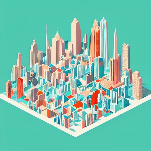 Prompt: isometric city by james jean, geometric, low poly