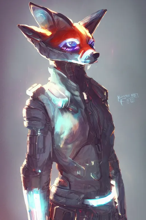 Image similar to an anthropomorphic cyberpunk fox, backlighting, trending on artstation, digital art, furry art, trending on furaffinity, fantasy art, by kawacy