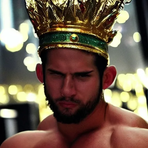 Image similar to the coolest looking muscle pig man wearing a gold crown on his head