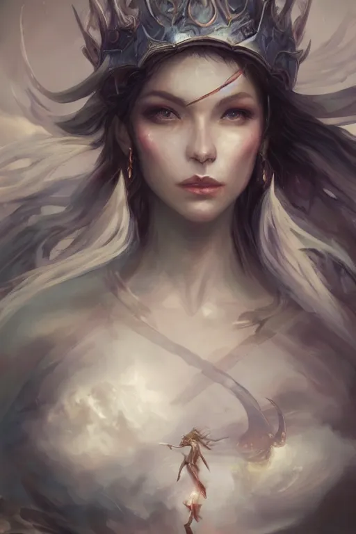 Prompt: half body closeup beautiful girl warrior in white dress, casting magic spell, angel, magic storm and thunder clouds, fantasy, magic the gathering, hyper detailed, 3 d render, hyper realistic detailed portrait, peter mohrbacher