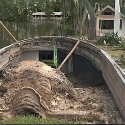 Prompt: Florida man discovers hidden tunnel under his house. Inside is the world's largest gator