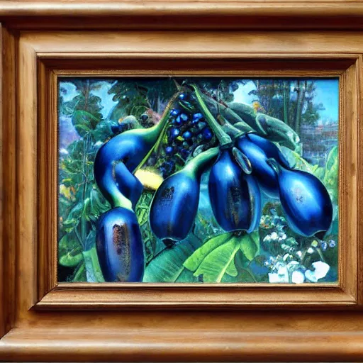 Prompt: •blue colored banana, banana is blue ~blue ~blue_banana, Thomas kindkade