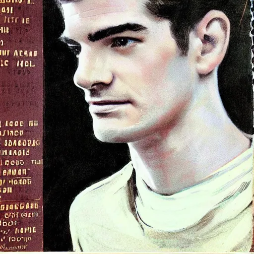 Prompt: “Andrew Garfield portrait, color vintage magazine illustration 1950”