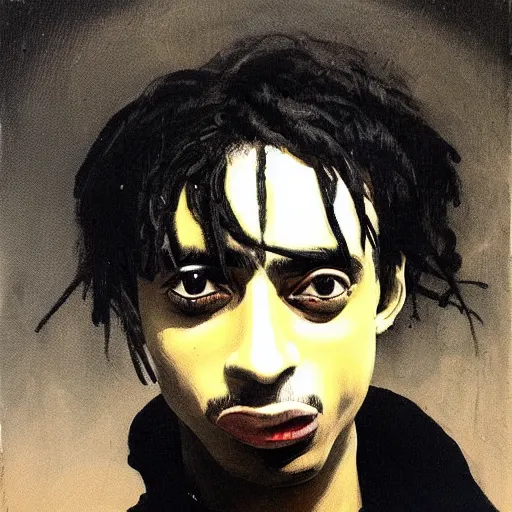 Image similar to a portrait of Playboi Carti in the style of Francisco Goya, dark, creepy, high contrast, nihilistic