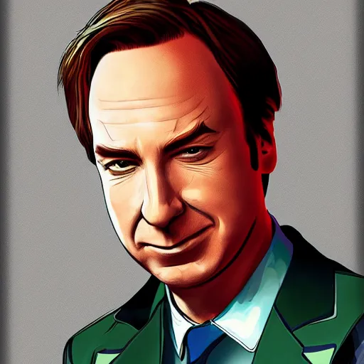 Image similar to Jimmy McGill/Saul Goodman Portrait, Anime, Highly Detailed, Trending on ArtStation, Digital Drawing