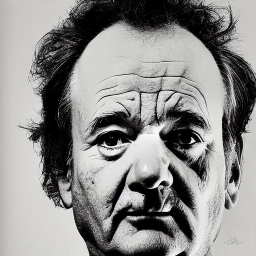 Prompt: bill murray portrait photograph by chuck close