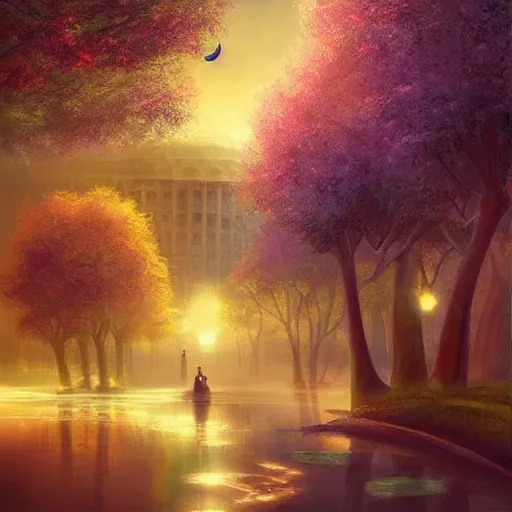 Prompt: Beautiful happy picturesque charming small sci-fi city in harmony with nature. Beautiful light. Nice colour scheme, soft warm colour. Beautiful detailed artistic digital painting by Vincent. (2022)