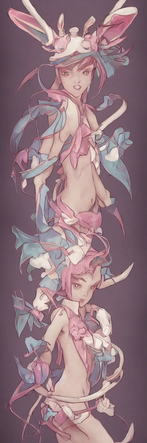 Image similar to Sylveon pokemon Gajinka as a small human girl , highly detailed, digital pencil painting, anime, cartoonish, hybrid human / anthro, monster girl, sharp focus, illustration, art by artgerm and greg rutkowski and alphonse mucha